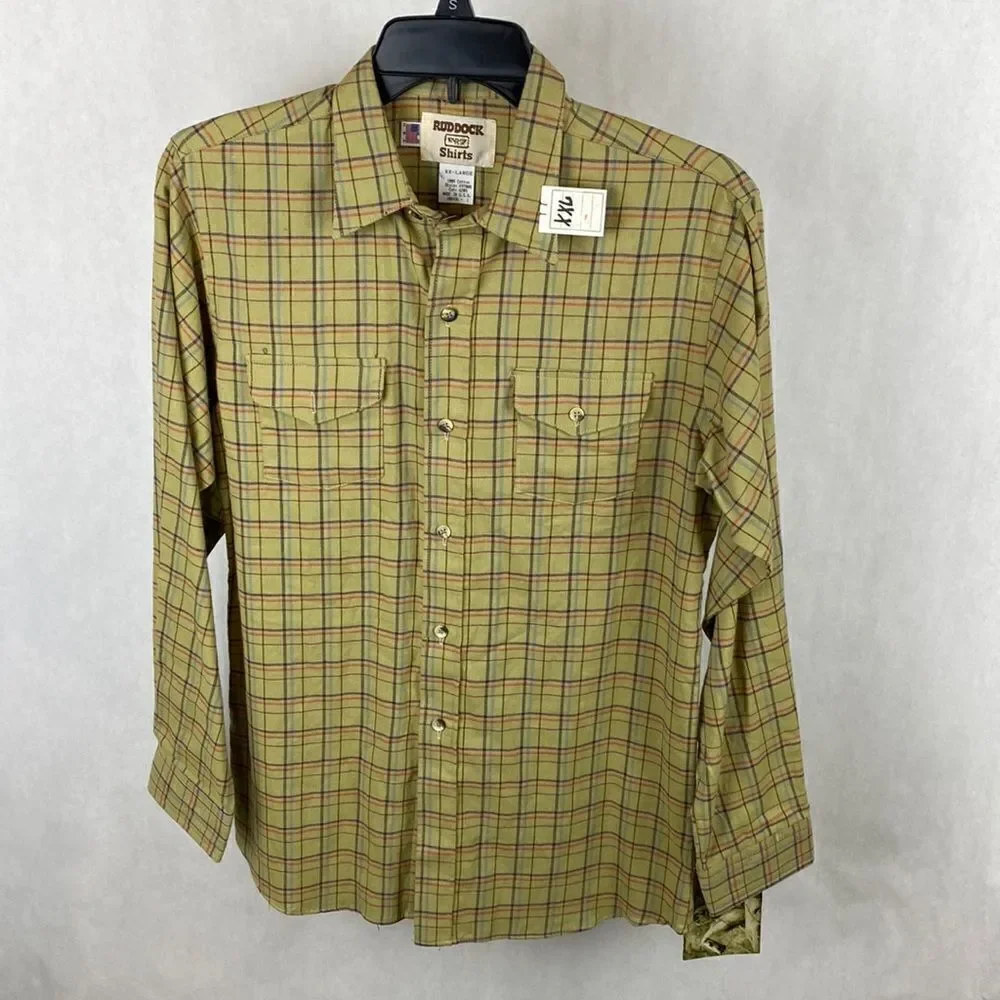 NWT Ruddock Shirts Button Down Vintage Made in USA Green Plaid Long Sleeve XXL